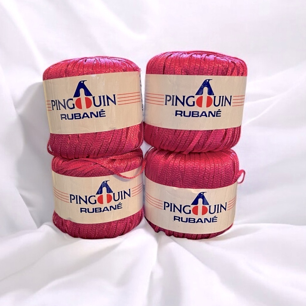 NWT PINGOUIN Rubané Polymide Ribbon Shiny DK 50g 75m -  Hot Pink - 4 Skeins